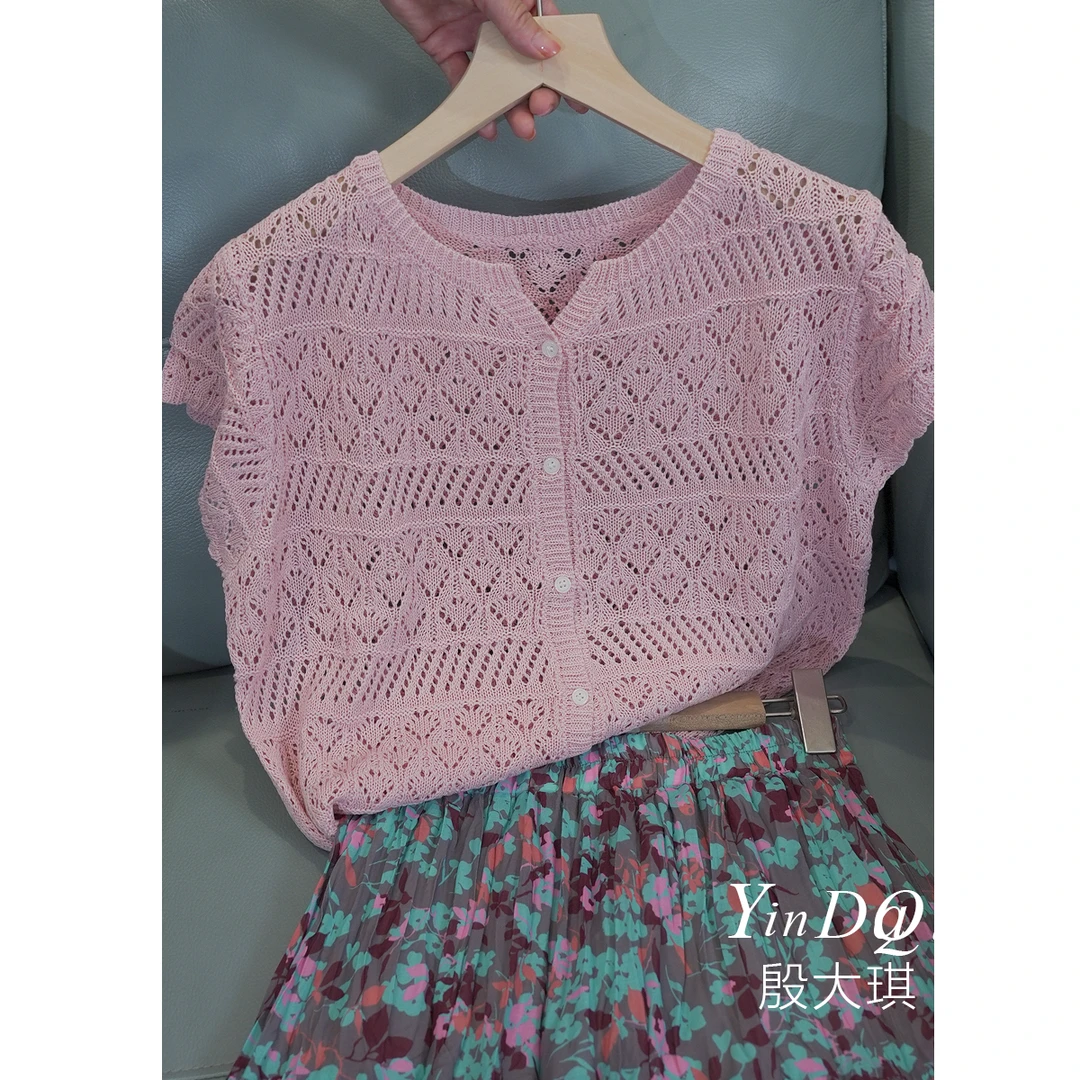 薄款清爽透气 镂空针织开衫短袖上衣女1813