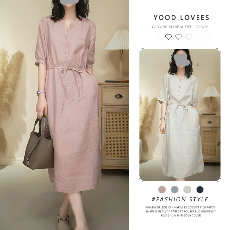 韩系休闲显瘦系带欧洲站连衣裙女士2025夏季新款洋气减龄时髦裙子
