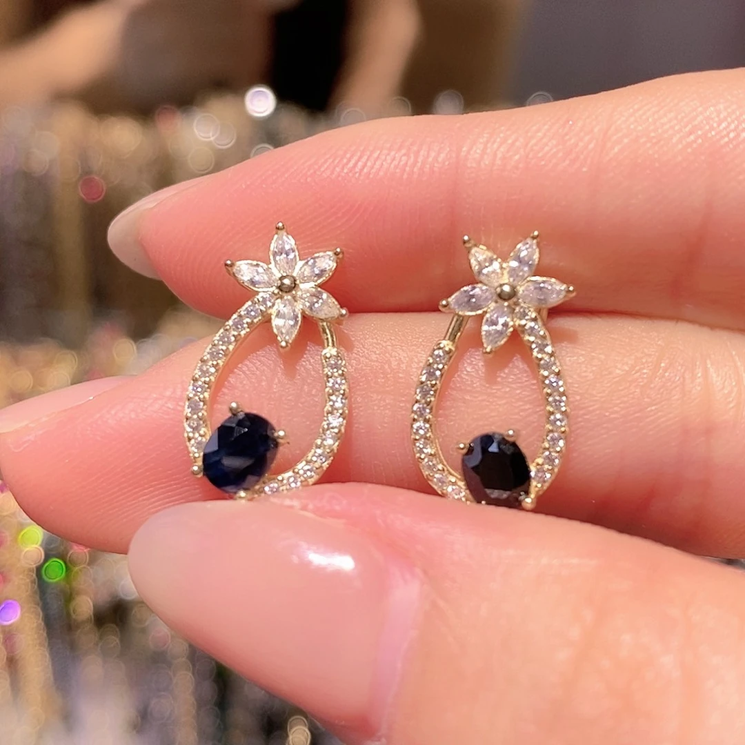 耳饰蓝宝石银S925镶嵌天然蓝宝石