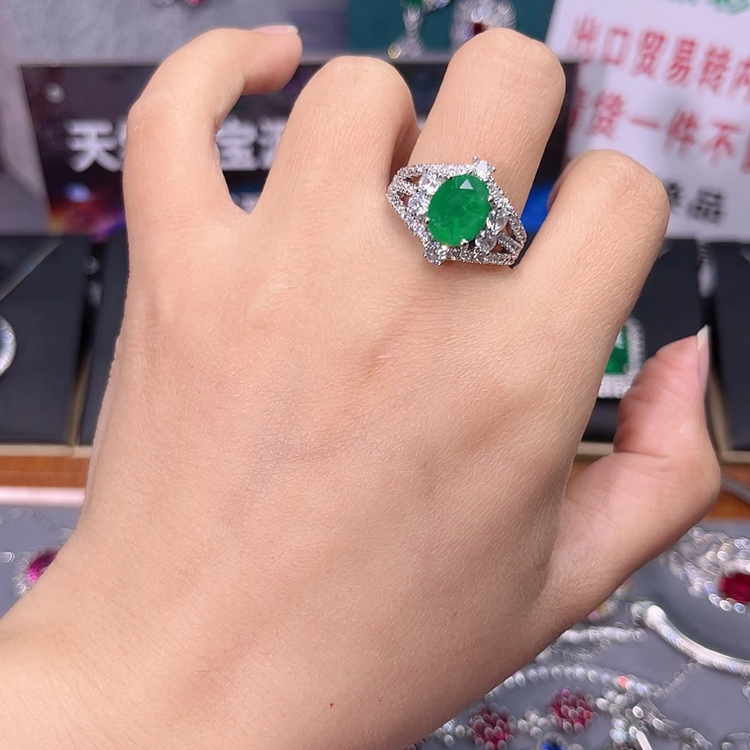 祖母绿戒指银S925镶嵌t 123