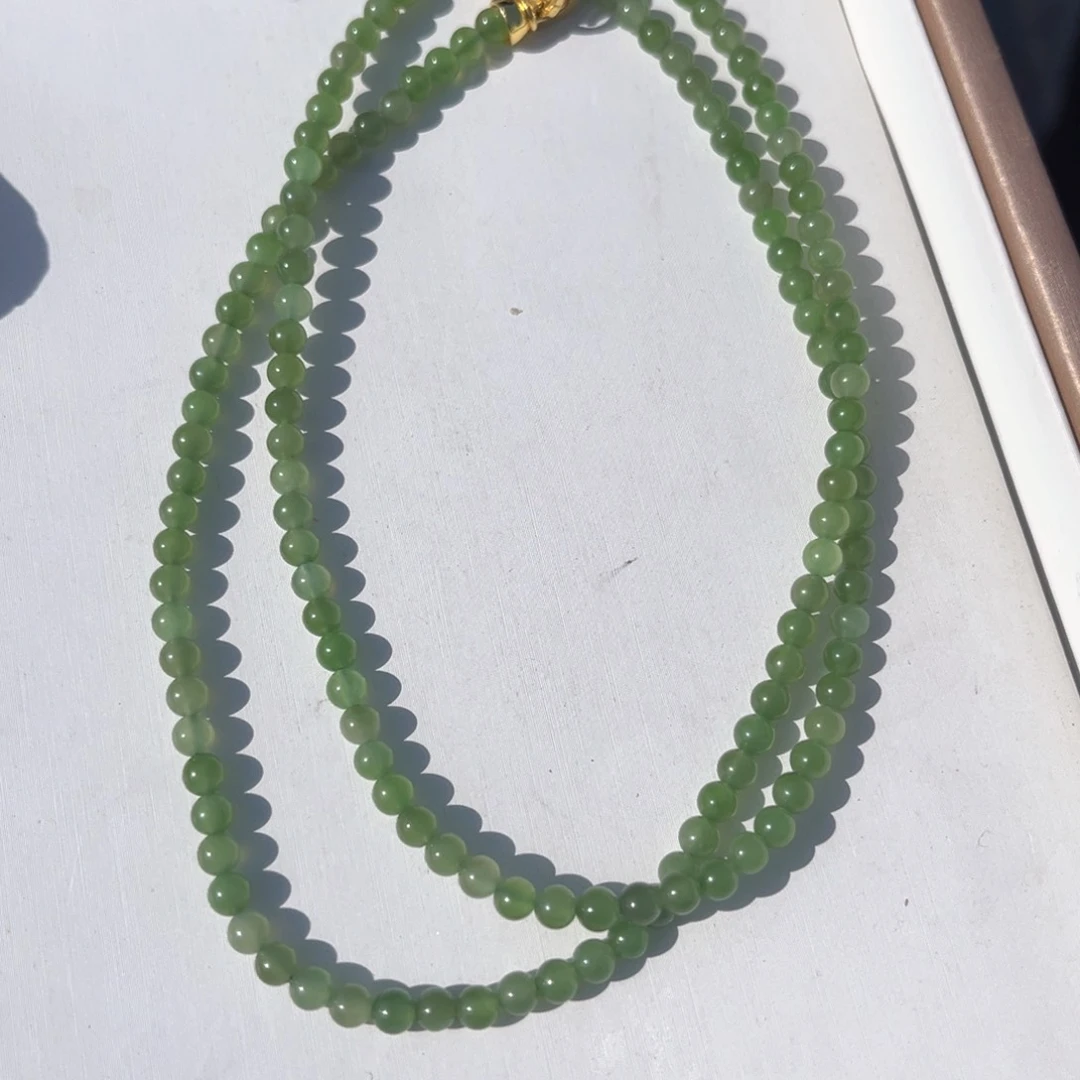 和田玉颈饰未镶嵌和田玉碧玉苹果绿无黑点4mm项链