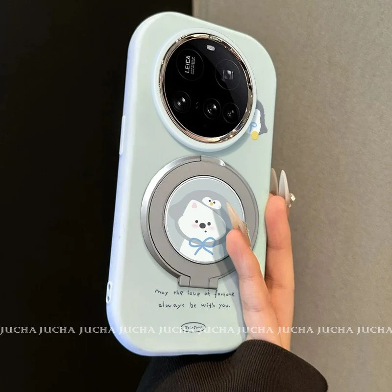 企鹅西高地适用苹果16pro手机壳卡通可爱华为支架OPPO小米15VIVO