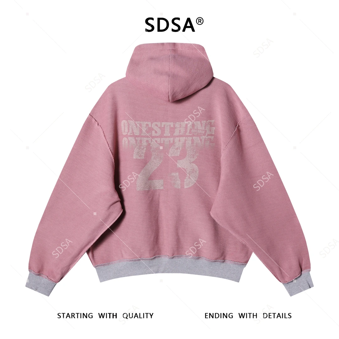 SDSA男士秋冬新款痞帅男装磨边连帽卫衣拉链印花字母双面设计上衣
