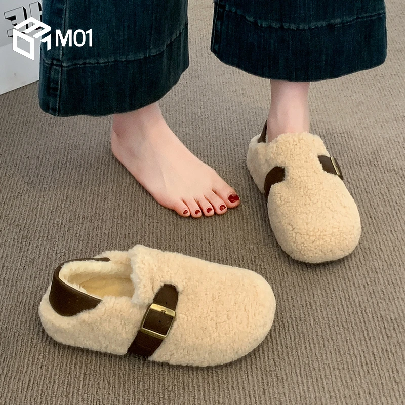 M01厚底内增高毛毛鞋女外穿秋冬季新款一脚蹬雪地靴加绒保暖棉鞋