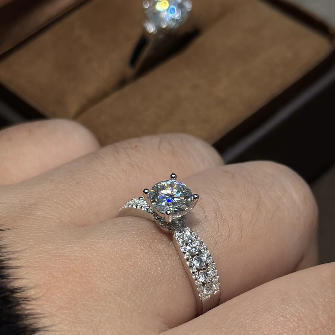 925银莫桑石戒指 【星海】经典小众时尚银戒指结婚女款情侣对戒婚戒