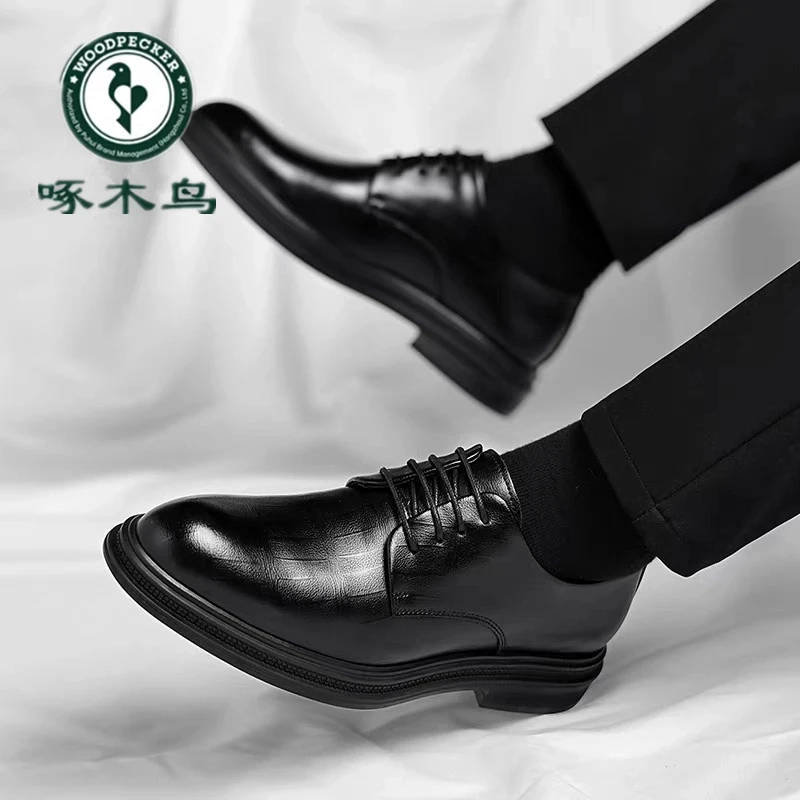 啄木鸟鞋男士夏季正装商务内增高真皮透气休闲结婚新郎西装男鞋