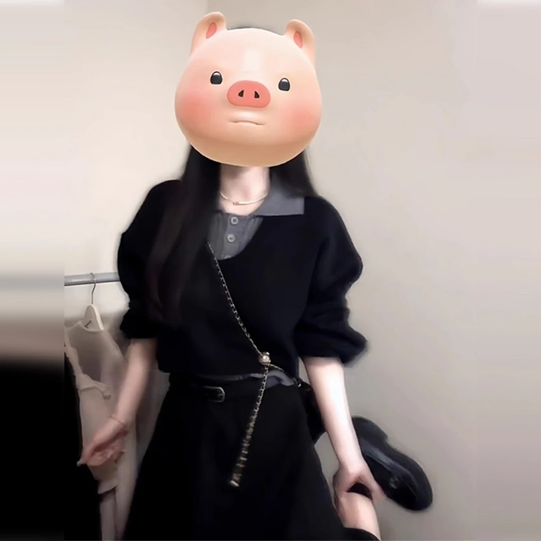 初秋茶系穿搭一整套初秋黑色连衣裙子三件套