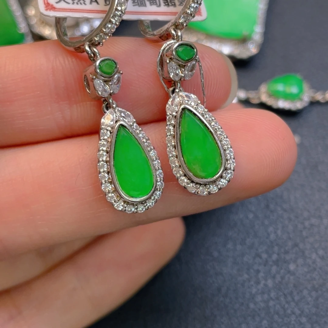 翡翠银S925镶嵌吊坠(不含链)耳坠