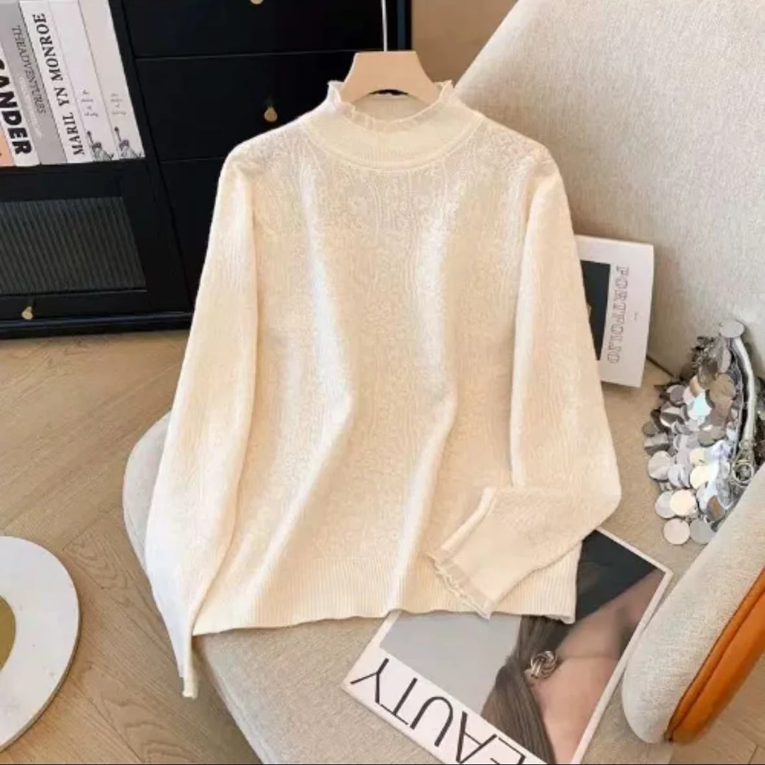 品牌订单!法式蕾丝立领针织衫女长袖打底衫ZJ087
