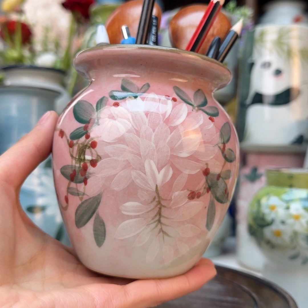 缸景德镇陶瓷手绘花瓶摆件无孔