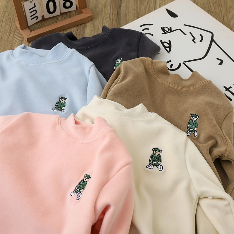 儿童加绒加厚打底衫奥利绒半高领秋冬款男女童保暖上衣宝宝打底衣