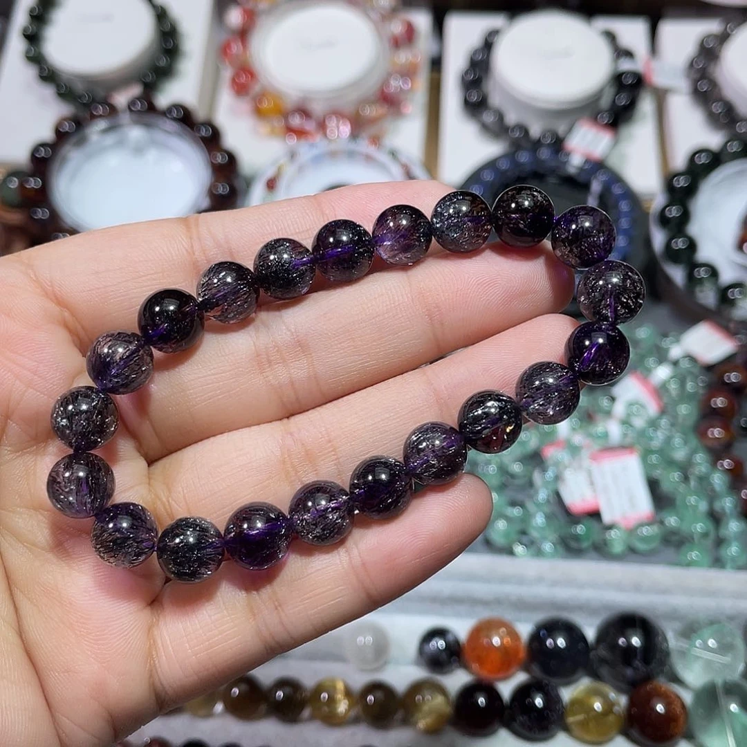 水晶手链未镶嵌紫毒液超七手串