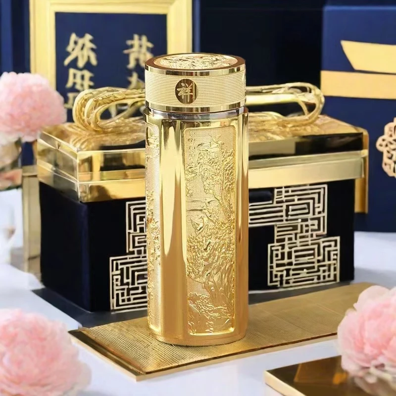 TG金色龙凤呈祥杯银杯子纪念品高端高档创意防烫茶水杯商务保温杯