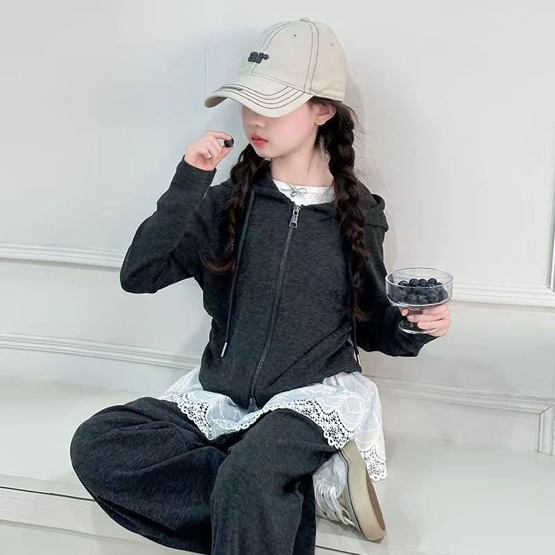 女童春秋款套装儿童洋气时髦花边两件套休闲装