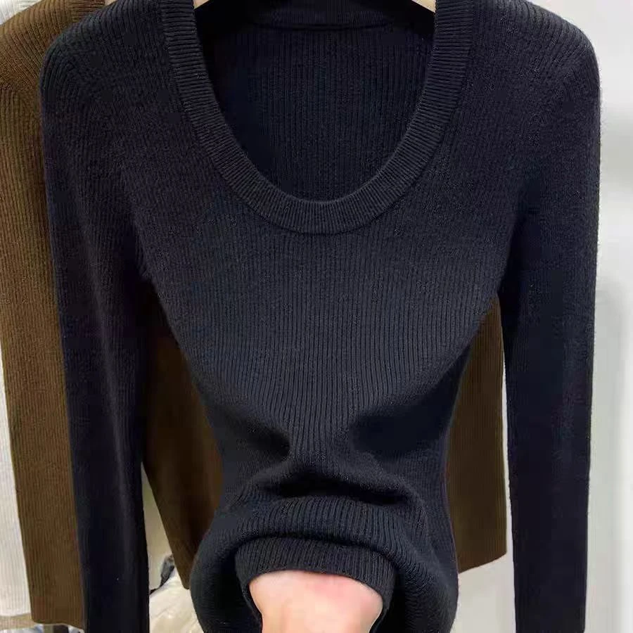 5801 毛针织衫黑色低领女士针织衫半高领百搭网红 F158