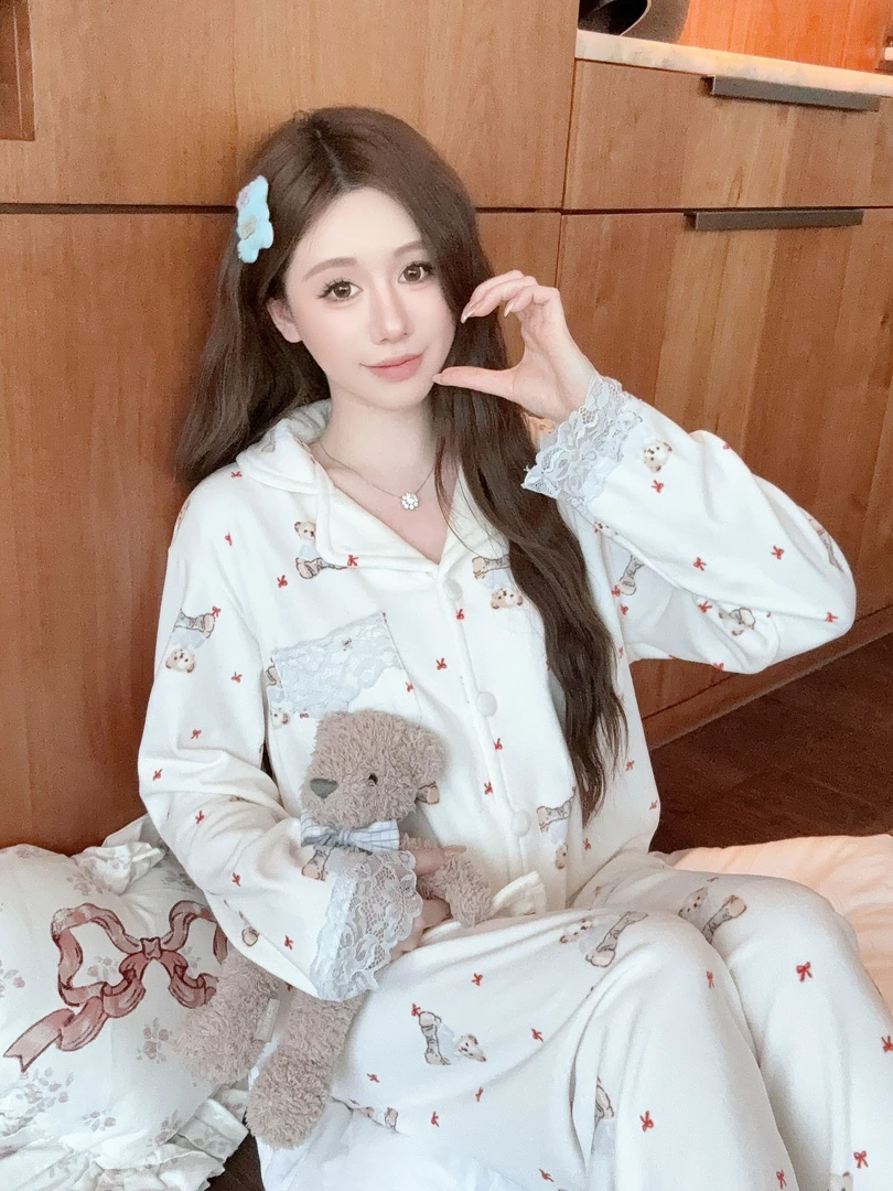 【卡通小熊】水光双面海岛绒 女士小熊  中厚款 秋冬家居服 睡衣