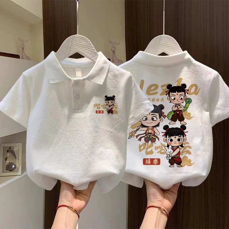 男童潮牌服装夏季哪吒polo衫短袖新款男孩帅气翻领t恤中国风上衣