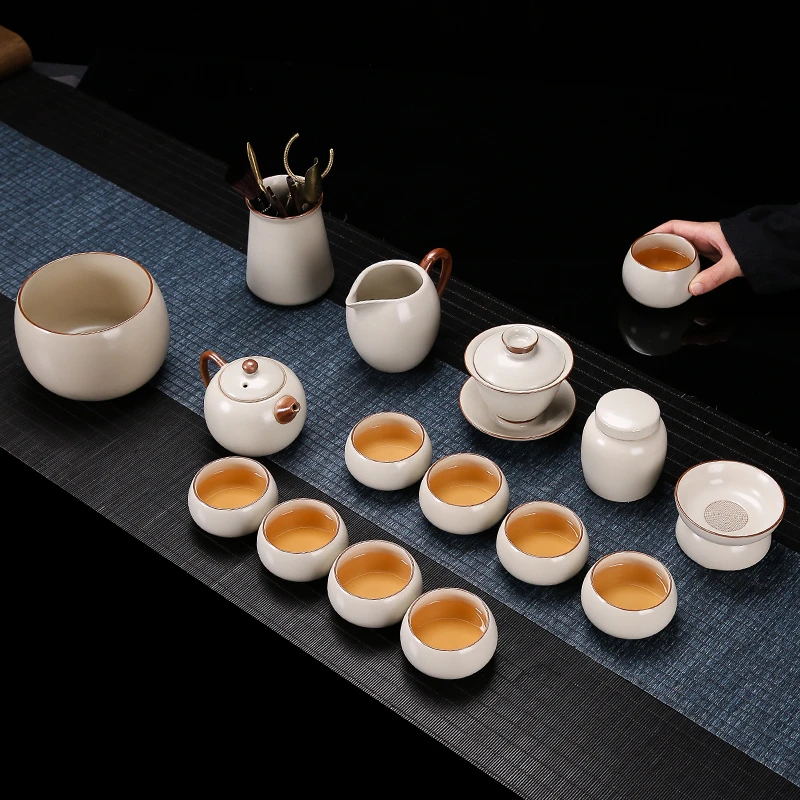汝瓷窑茶具套装泡茶专用茶壶盖碗茶道整套开片轻奢简约精美礼盒装