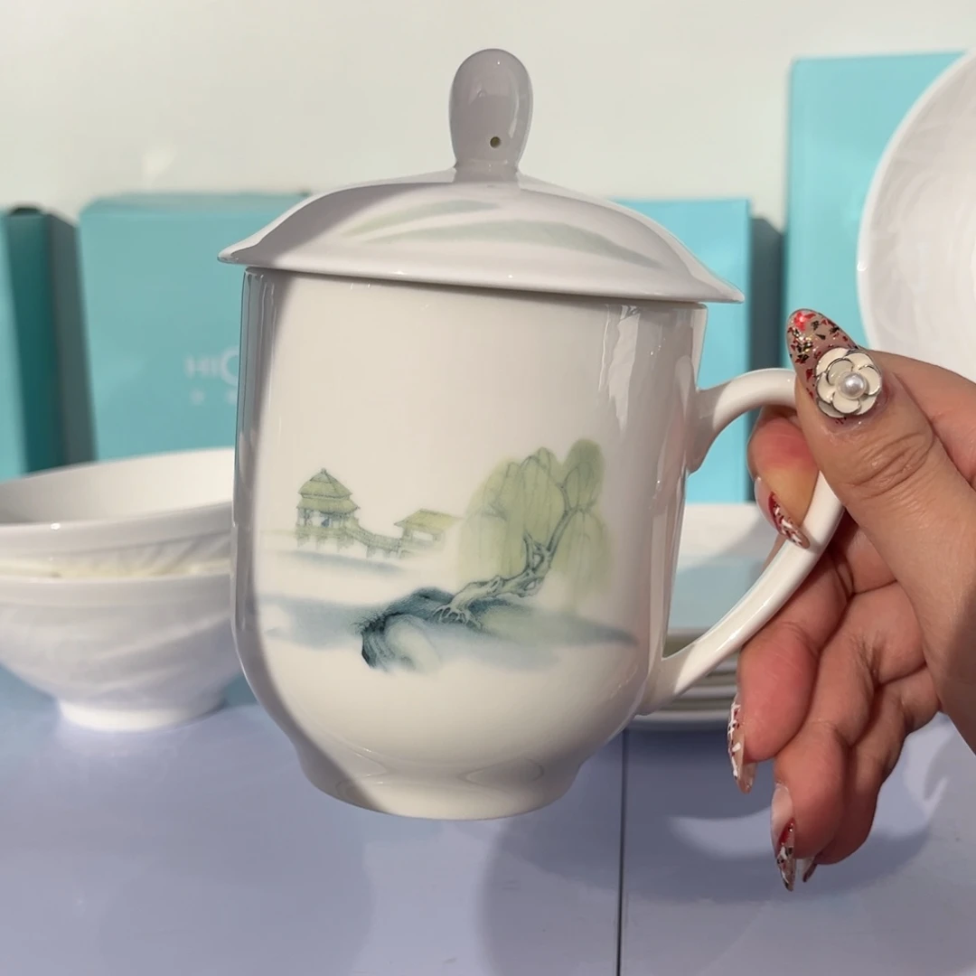 瓷片山水清音盖杯