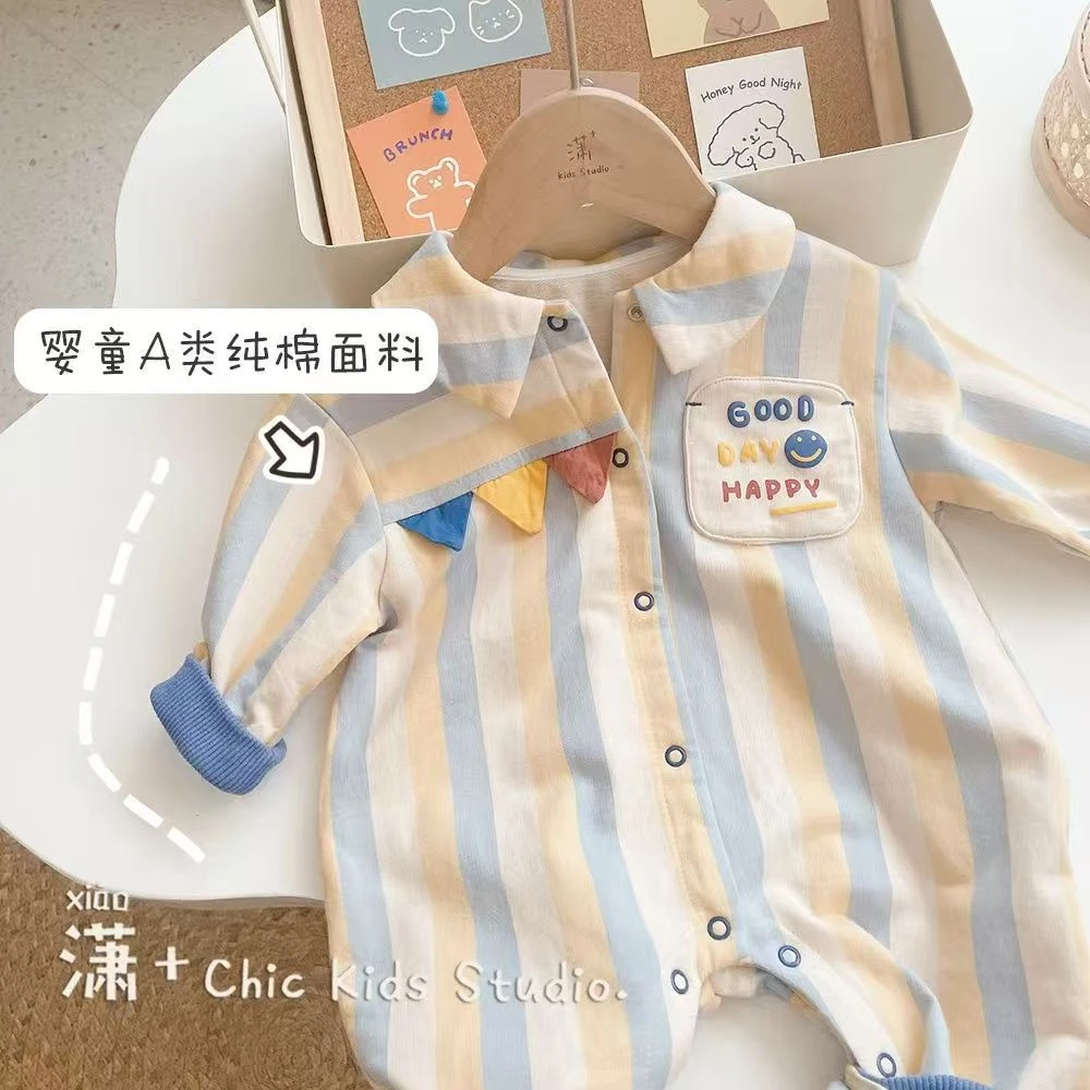 新生儿潮服婴儿连体衣秋装男宝宝衣服春秋06个月哈衣爬服纯棉外出