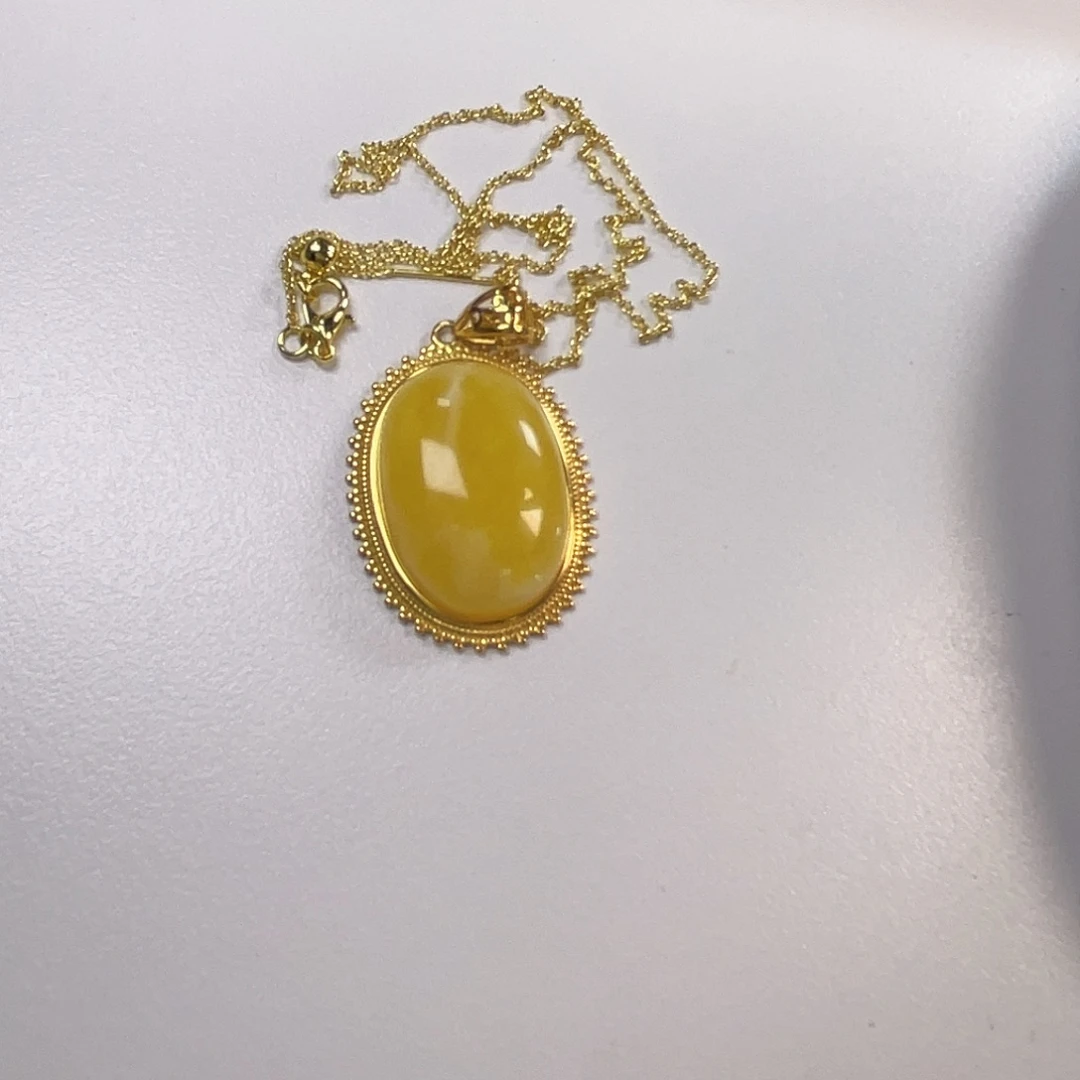 日***星琥珀银S925镀金镶嵌吊坠(赠链)太阳花形制设计吊坠