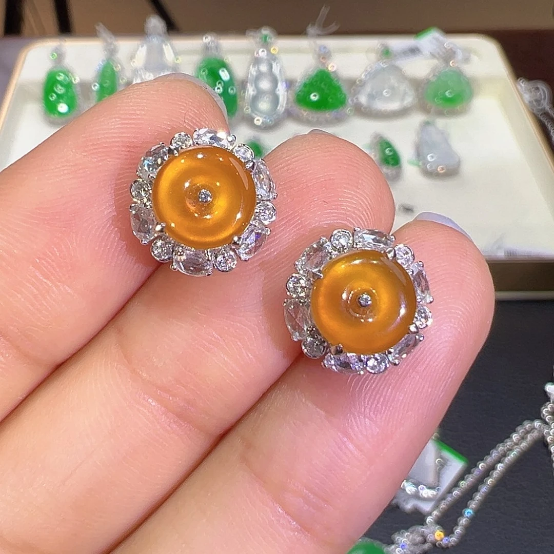 翡翠18K金镶嵌耳饰