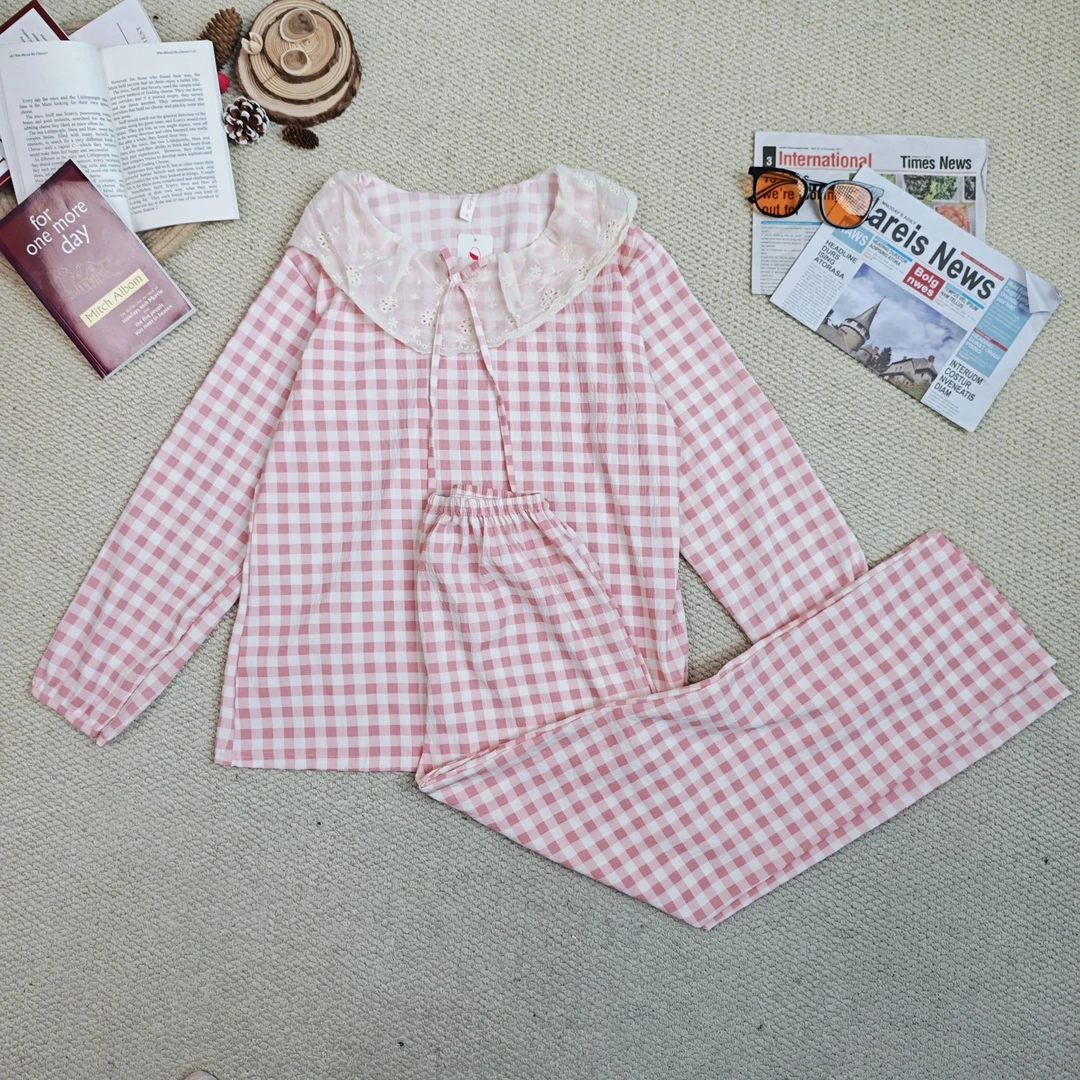 2025春季新款时尚百搭格子家居服套装9900