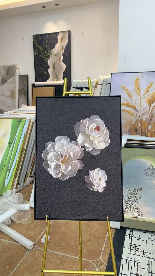 【花卉】客厅餐厅背景墙砂岩肌理画60*80