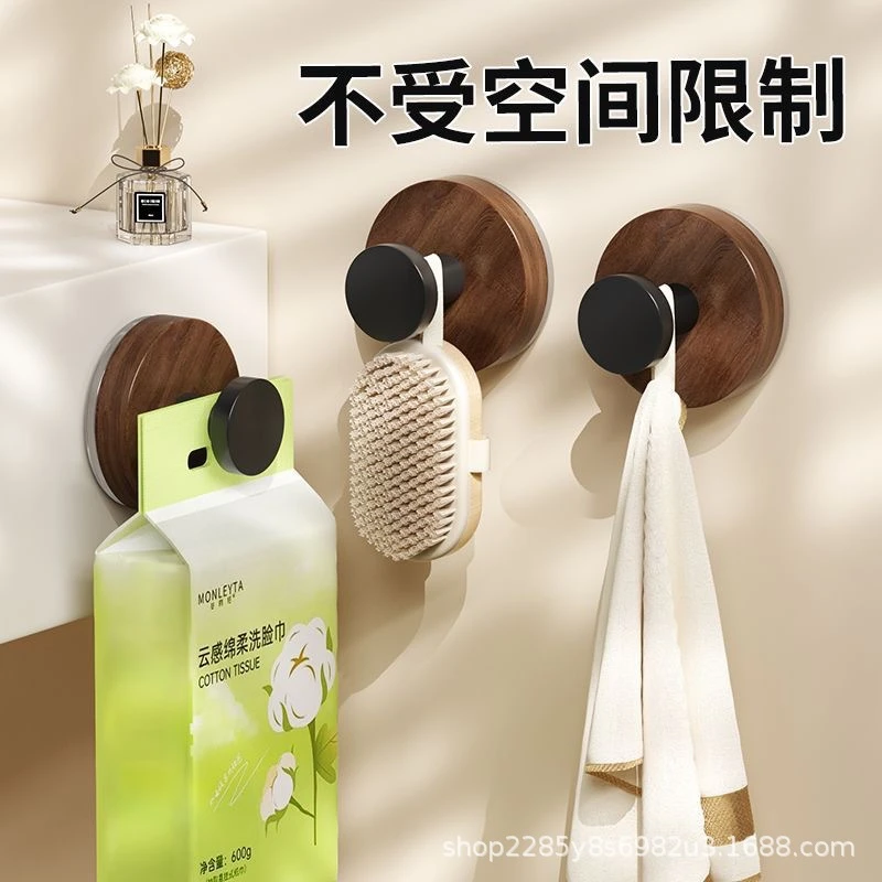 木纹吸盘挂钩免打孔挂衣钩壁挂卫生间强力承重粘钩无痕浴室挂钩