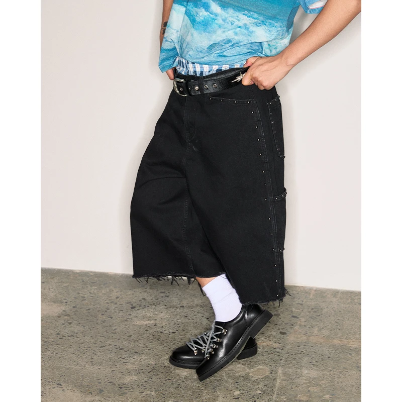 CoosRetro《满天星》黑色七分裤男夏直筒宽松休闲水洗牛仔裤CS52N04