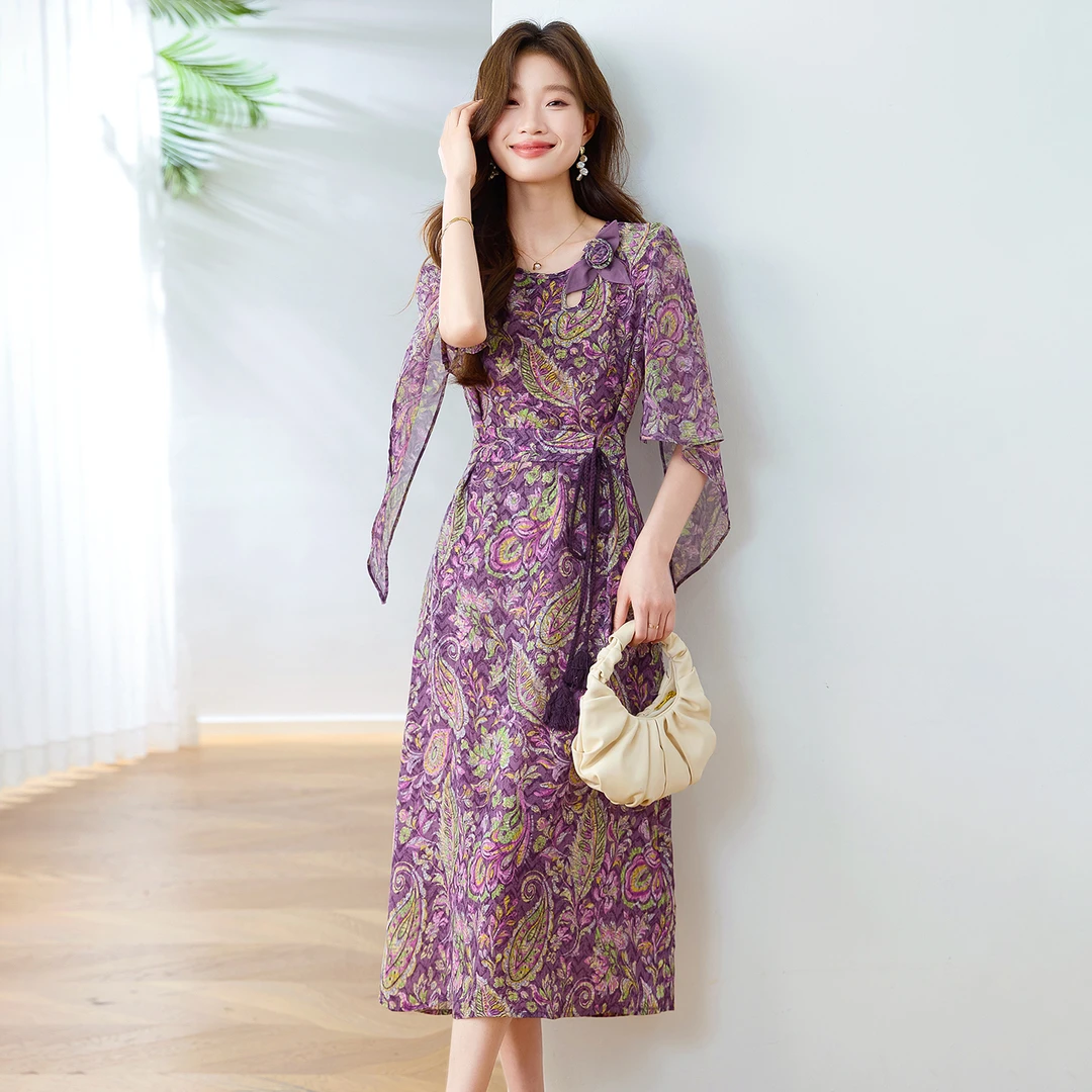 2025夏季新款时尚气质百搭舒适薄款垂感洋气休闲中长连衣裙高级感