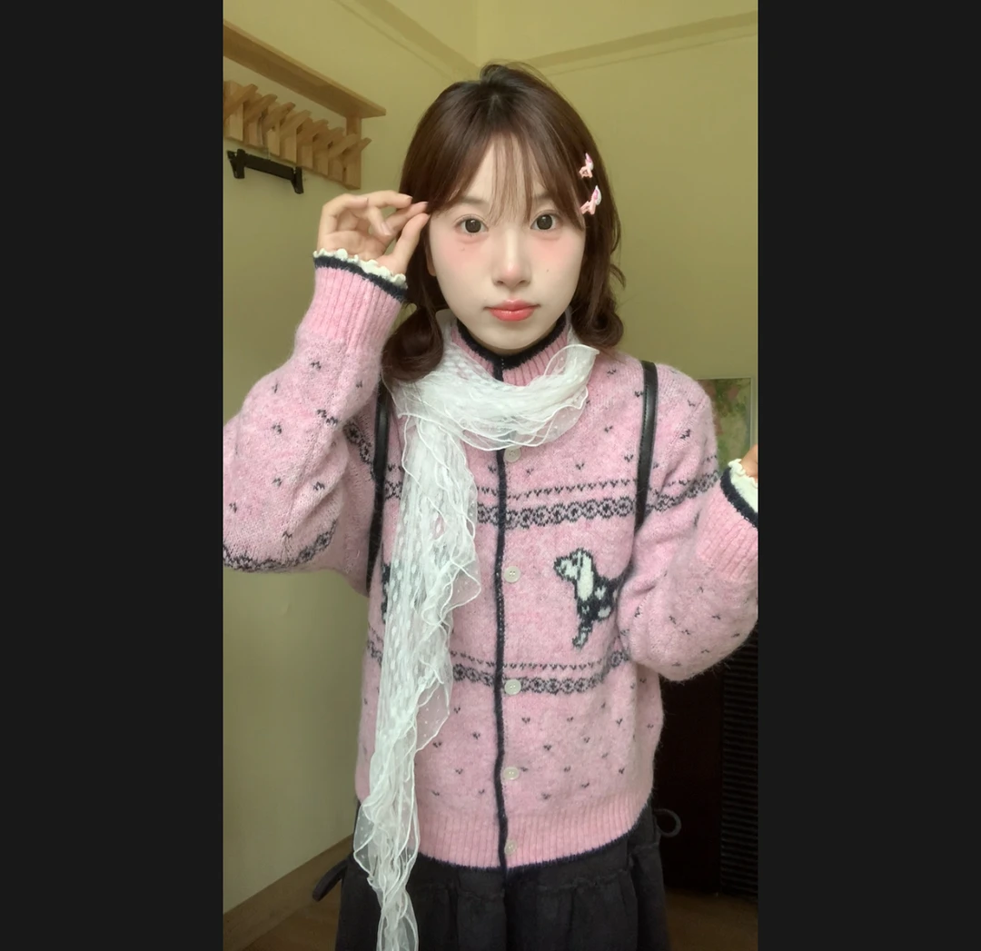 09.26【蔡不理】秋季新款小狗印花单排扣毛衣