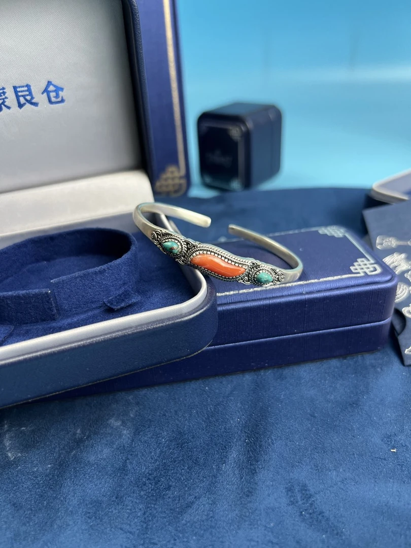 925银手镯 纯银镶嵌民族风复古手镯