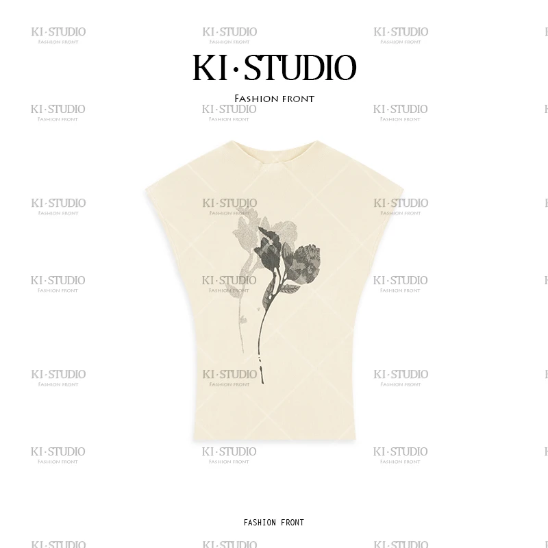 短款夏季圆领都市风印花毛针织衫复古毛衣美式甜KI-1999