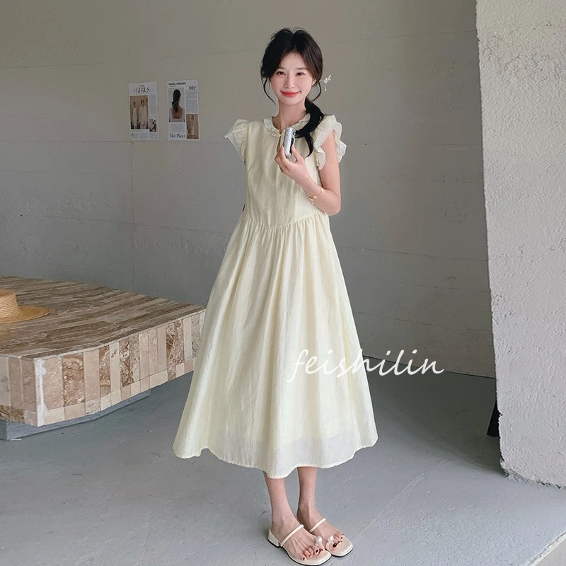 2025夏季新中式国风别致小飞袖连衣裙女设计感木耳边领口连衣裙潮