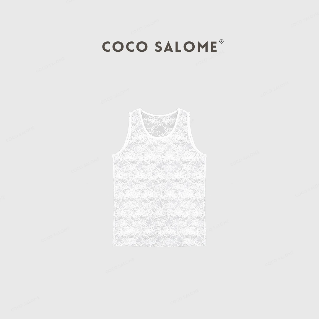 韩彬彬CS"法国蕾丝"春夏蕾丝镂空U领百搭背心1020-(10)