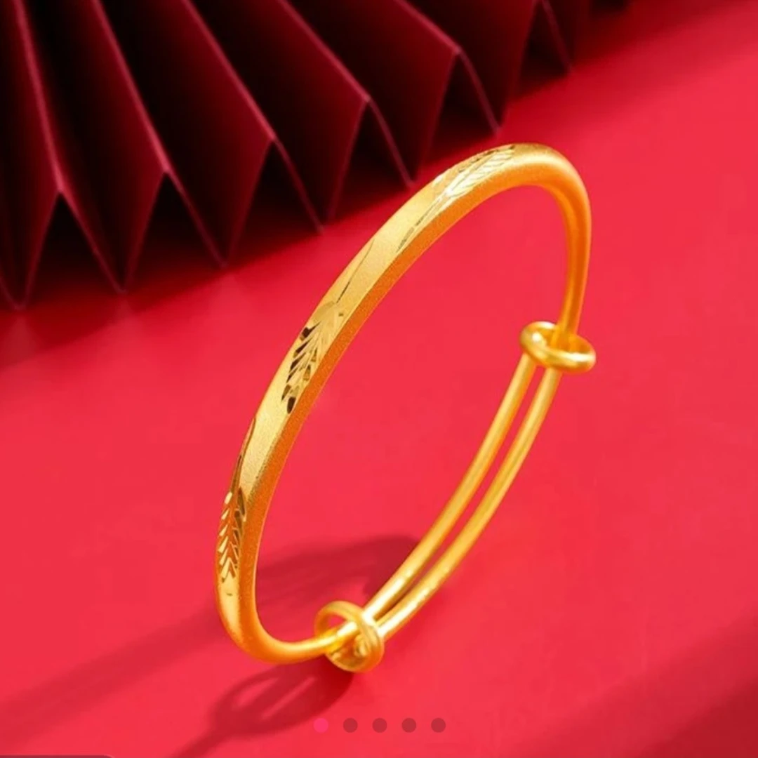 铜合金手镯 手镯国风方形女士手镯 黄色活口女条纹手饰复古手环