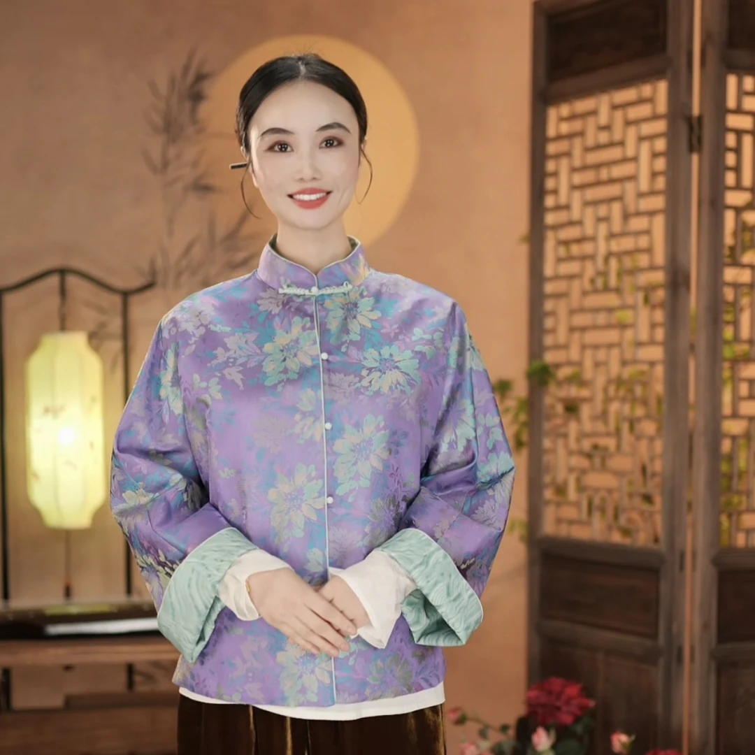 『紫芍浮月』新中式国风立领双面双穿宋锦外套 DFCY335222