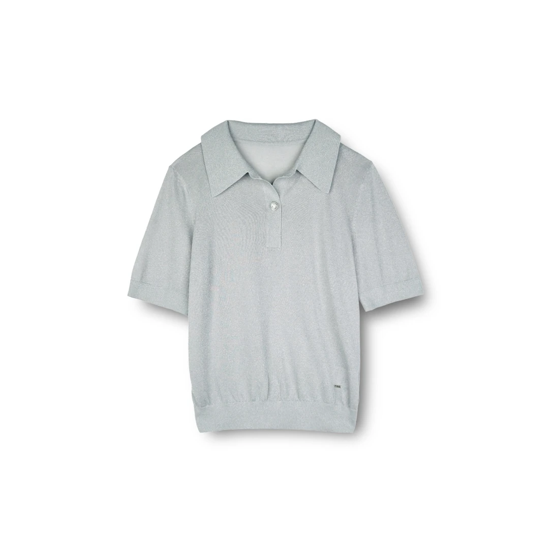 25Y夏季气质时尚百搭灰色纯色设计师翻领针织衫（25SS7020）