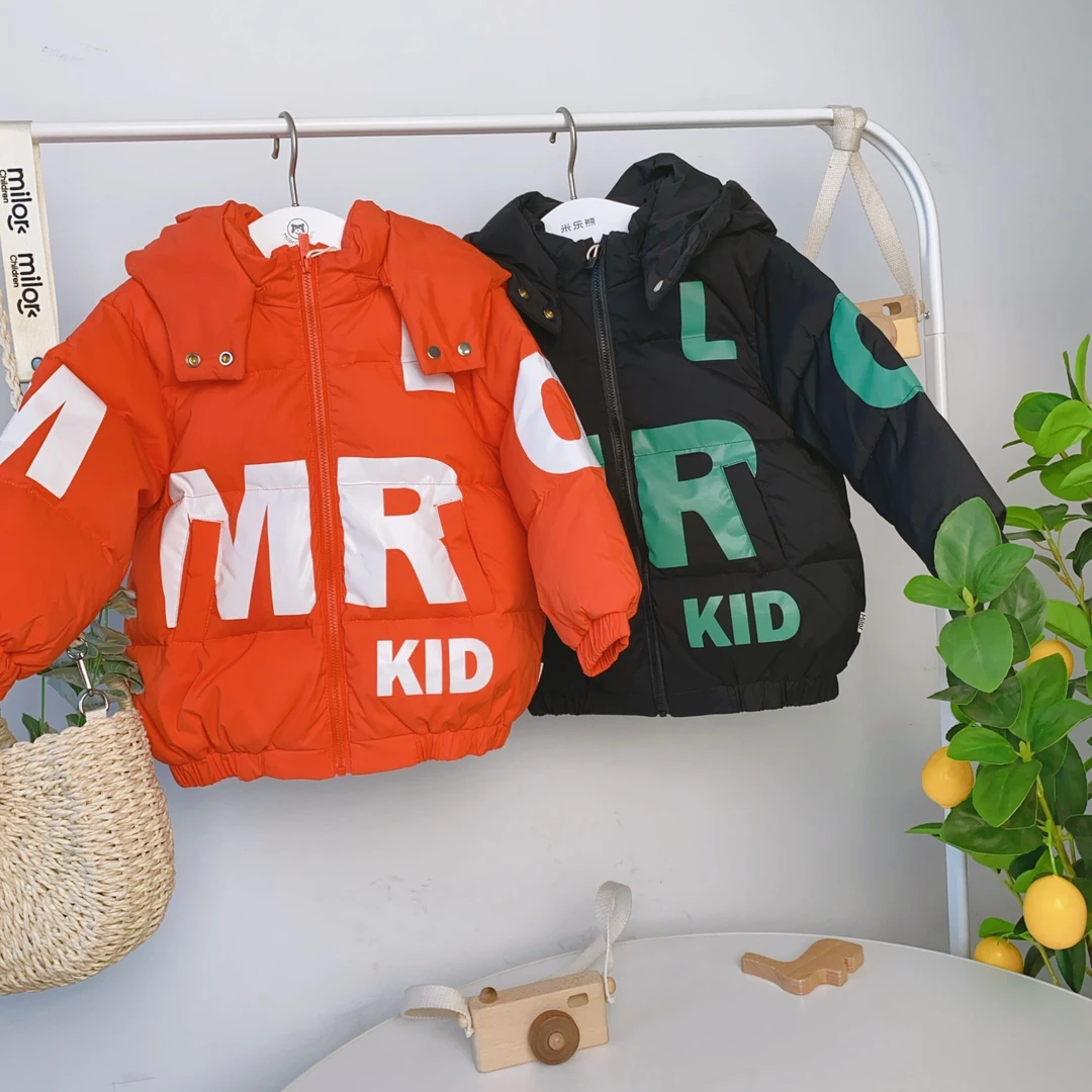 5042【羽绒服】米乐熊 男女宝羽绒服拼接中长款冬季保暖连帽儿童