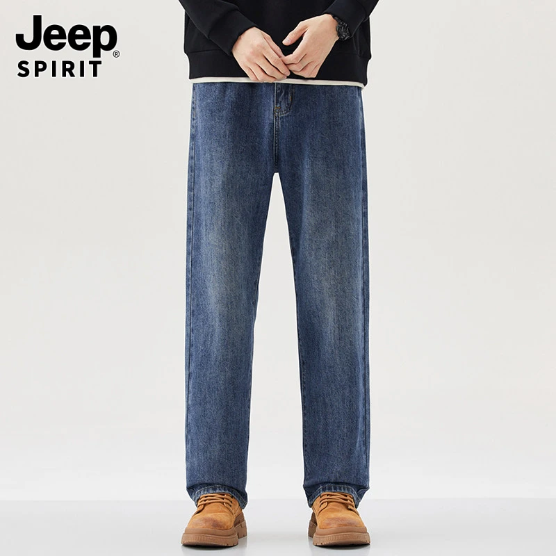 Jeepspirit吉普2025秋季新款男士百搭休闲裤复古时尚修身直筒牛仔