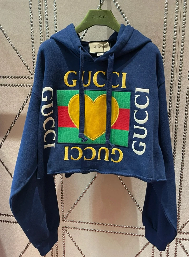 全新未使用 GUCCI/古驰 情人节系列 FW23 Logo图案刺绣连帽卫衣