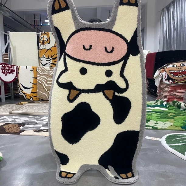 卡通奶牛儿童房卧室床边毯家用亲肤提花