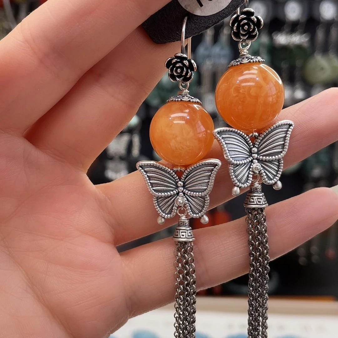 琥珀耳饰银S925镶嵌方*681ghjhhhh