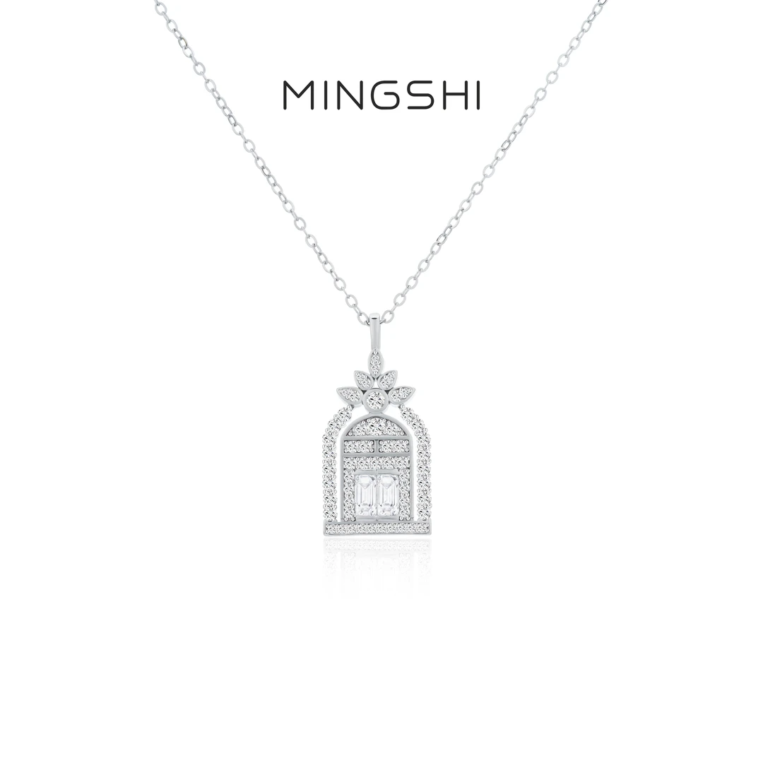 铜合金项链 时尚潮流精致镶嵌城堡吊坠项链QJD1833