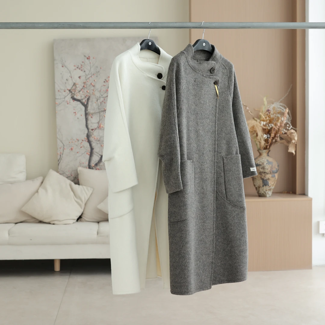 【VOG原创】105-109修身厚款长款毛呢外套百搭大衣毛呢翻领A2527