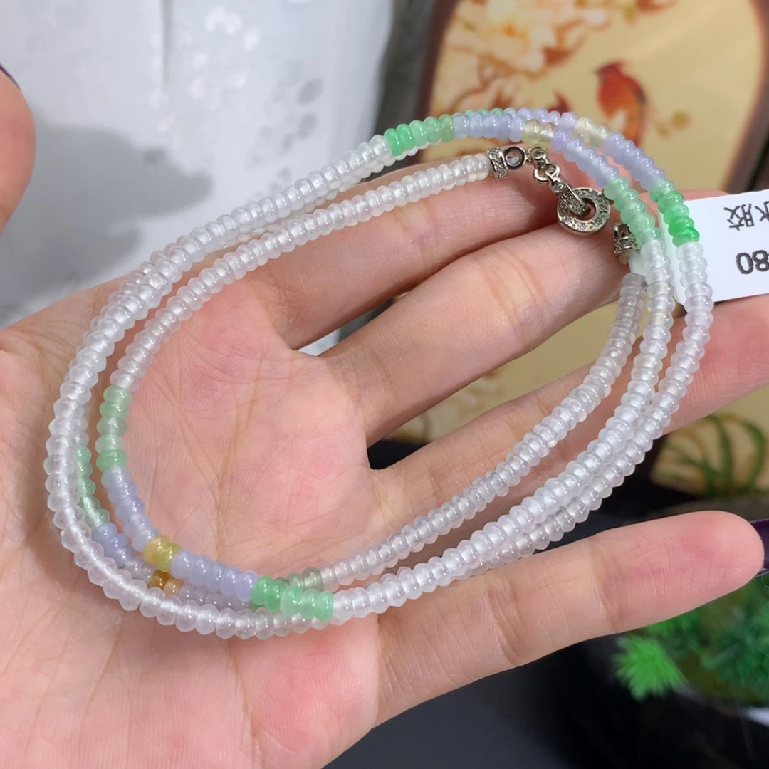 翡翠未镶嵌手串卡3.6冰种算盘多宝项链