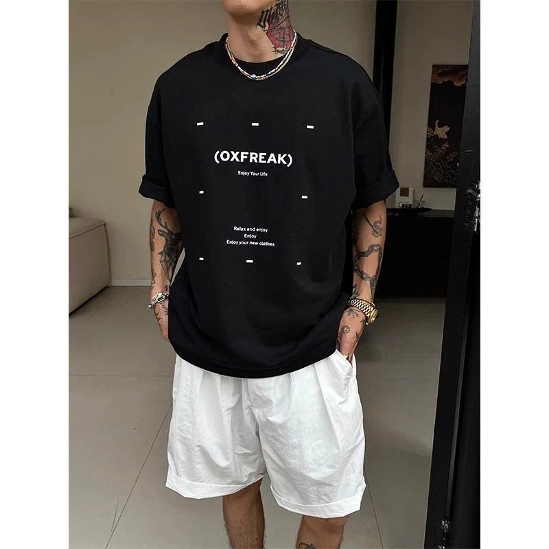 100%纯棉300克重磅宽松短袖t恤设计百搭情侣体恤夏上衣ins小众