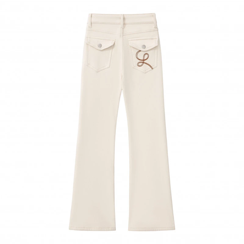 杏色咖色显腿长超模裤加绒微喇裤牛仔裤女设计感休闲筒喇裤