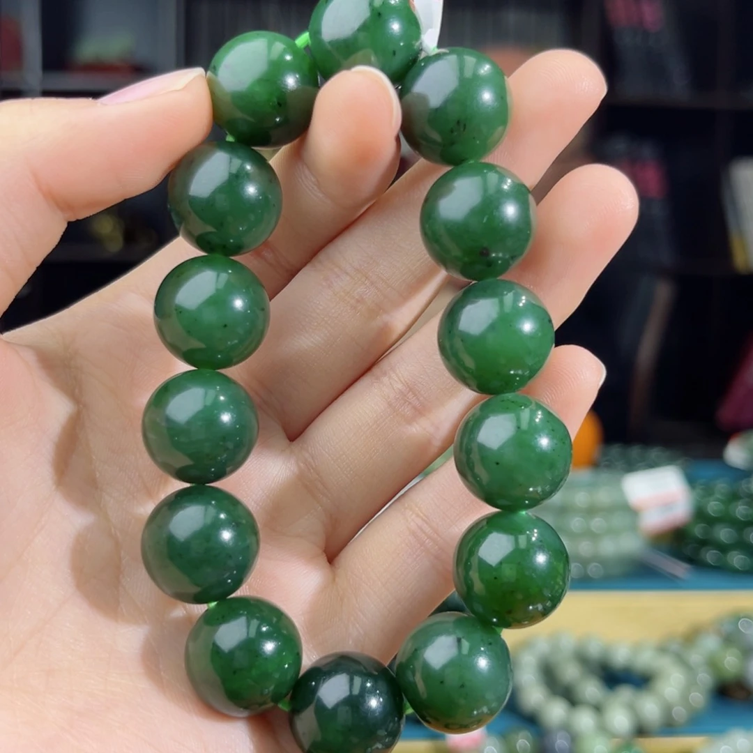 和田玉手链未镶嵌手串纯天然俄罗斯五号坑碧玉16mm